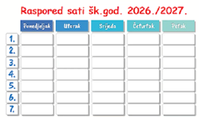Raspored sati za učenike 5. – 8. razreda šk. god. 2026./2027.